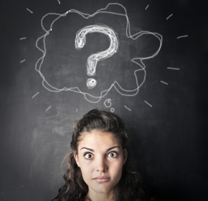 question mark over woman's head