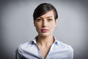 woman staring straight ahead